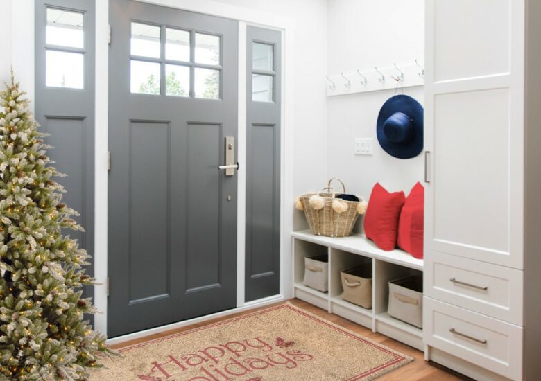 entryway closet with Christmas theme