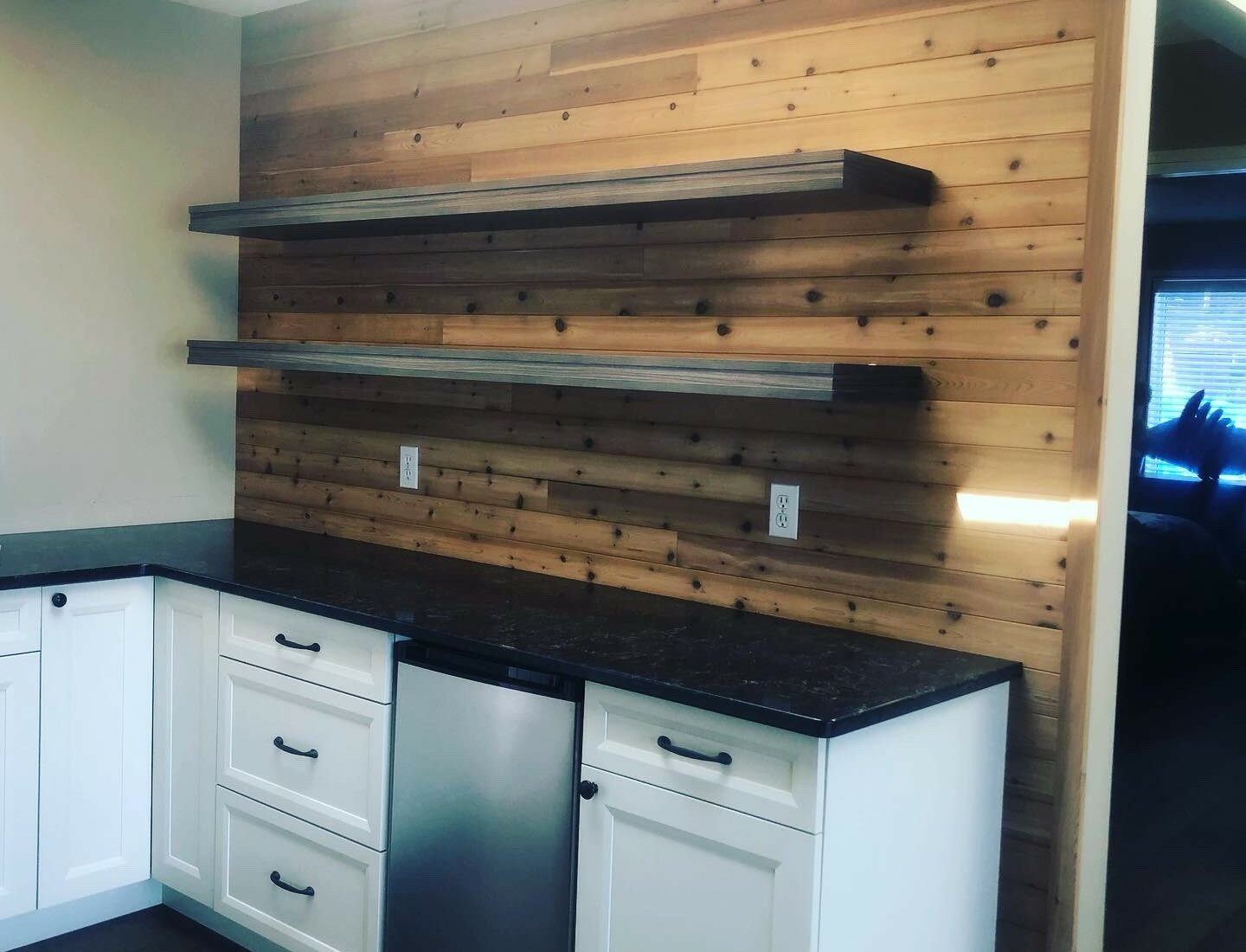 kitchen closets with floating shelves