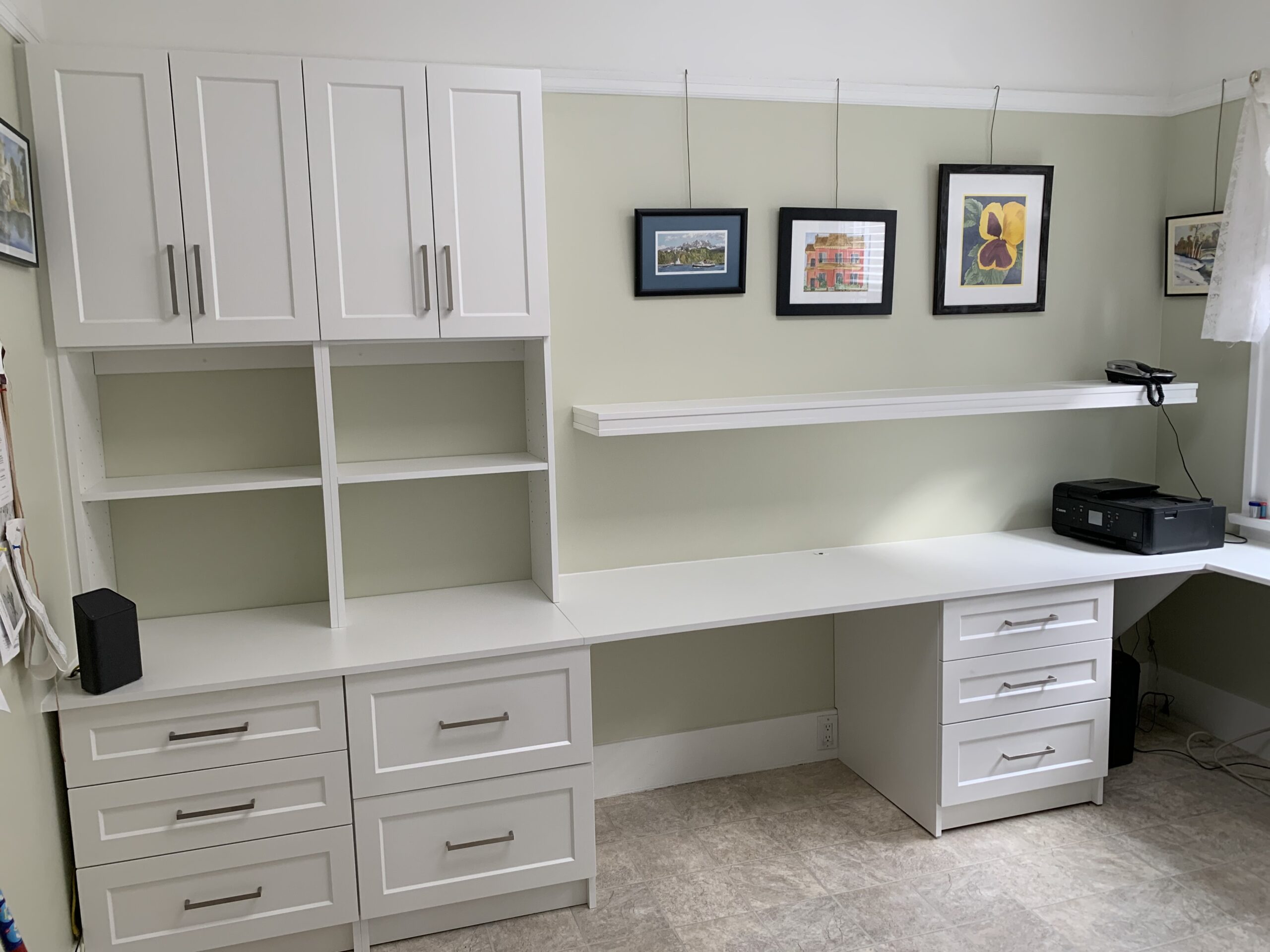 Custom home office with white finish