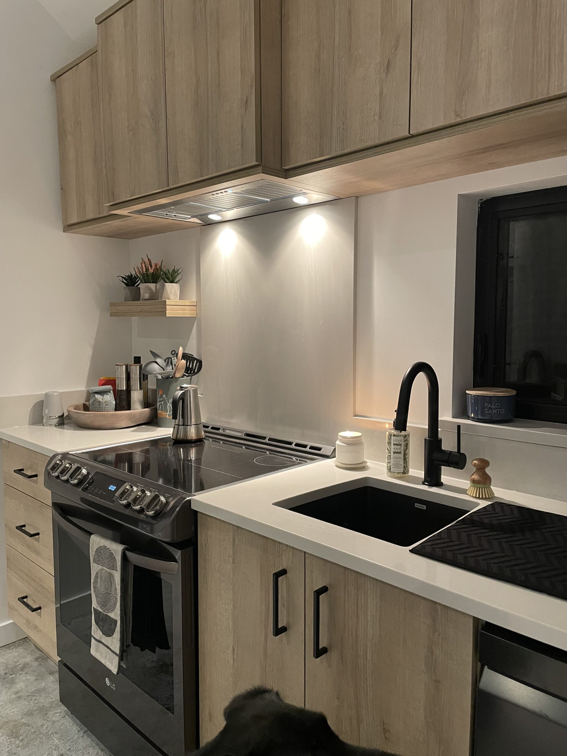 Kitchen custom closet with Sandalwood finish