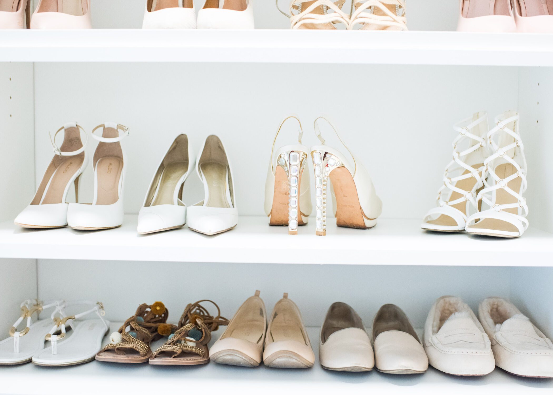 custom shoe closet with high heels